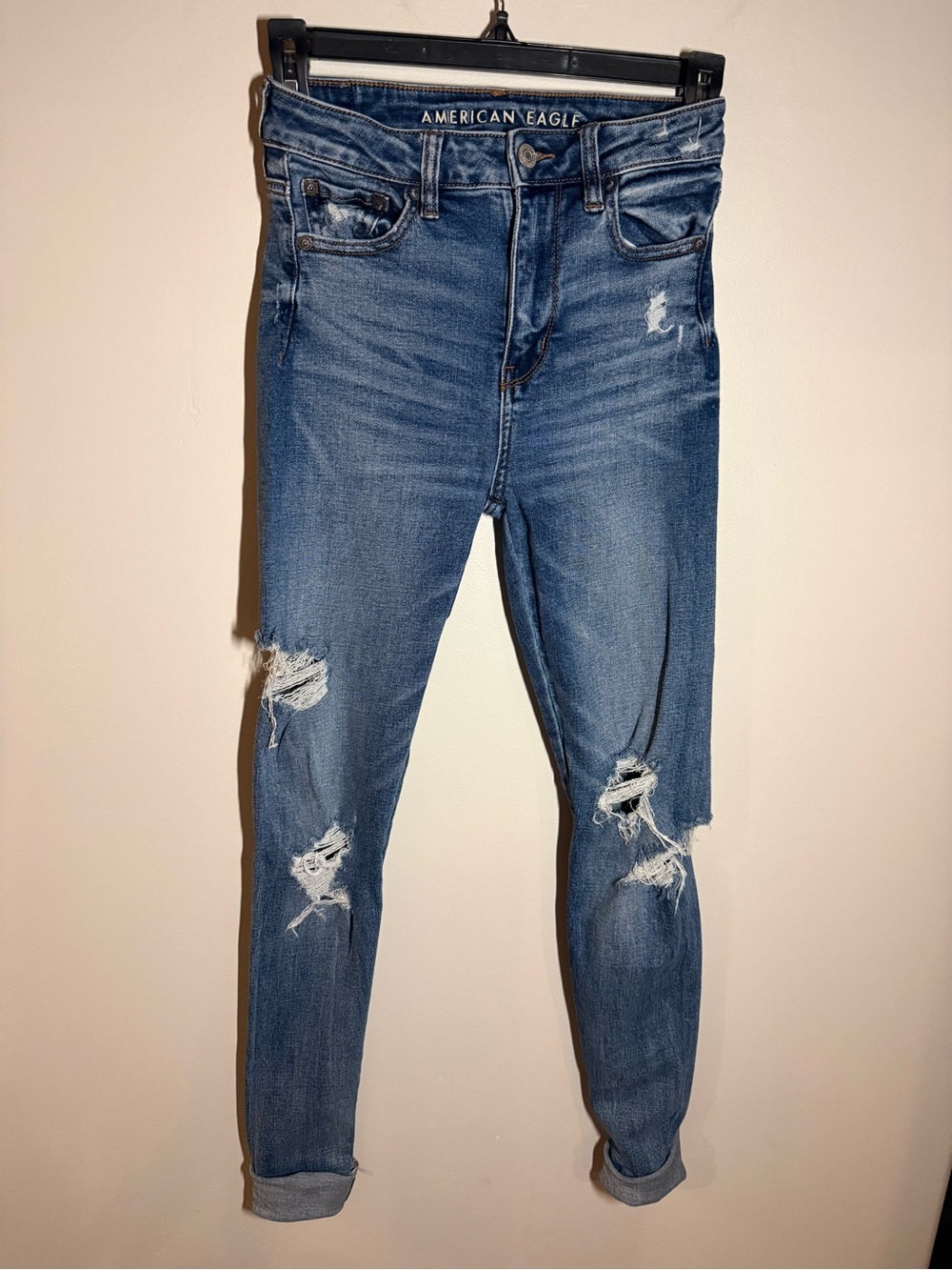 American Eagle Outfitters Medium Blue Ripped Skinny Jeans
